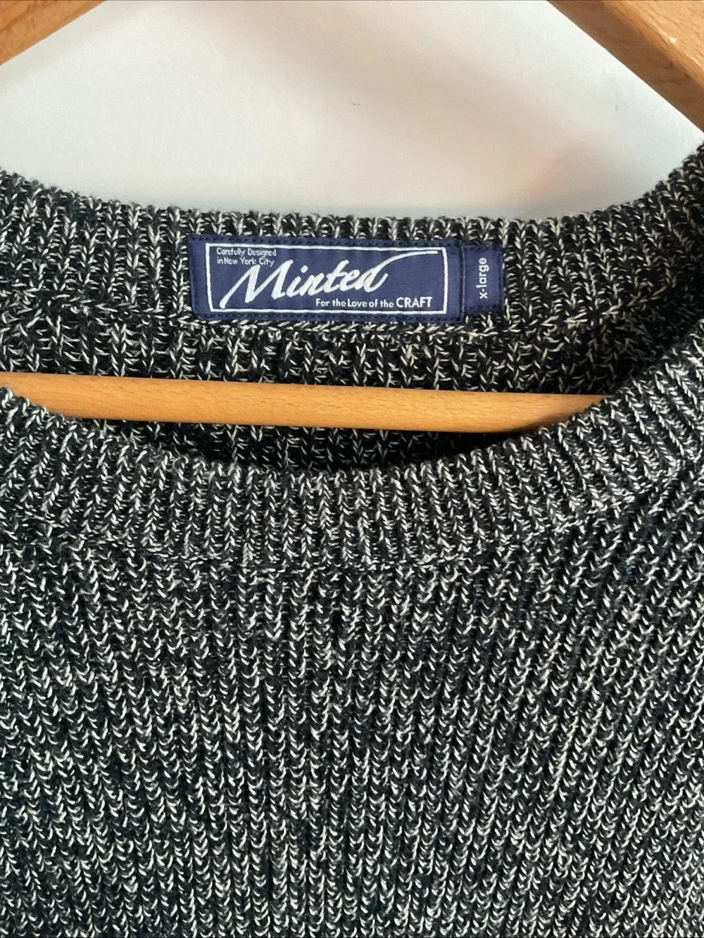 Minted New York - Men’s Black & White Marled Crewneck Sweater - Size X-Large
